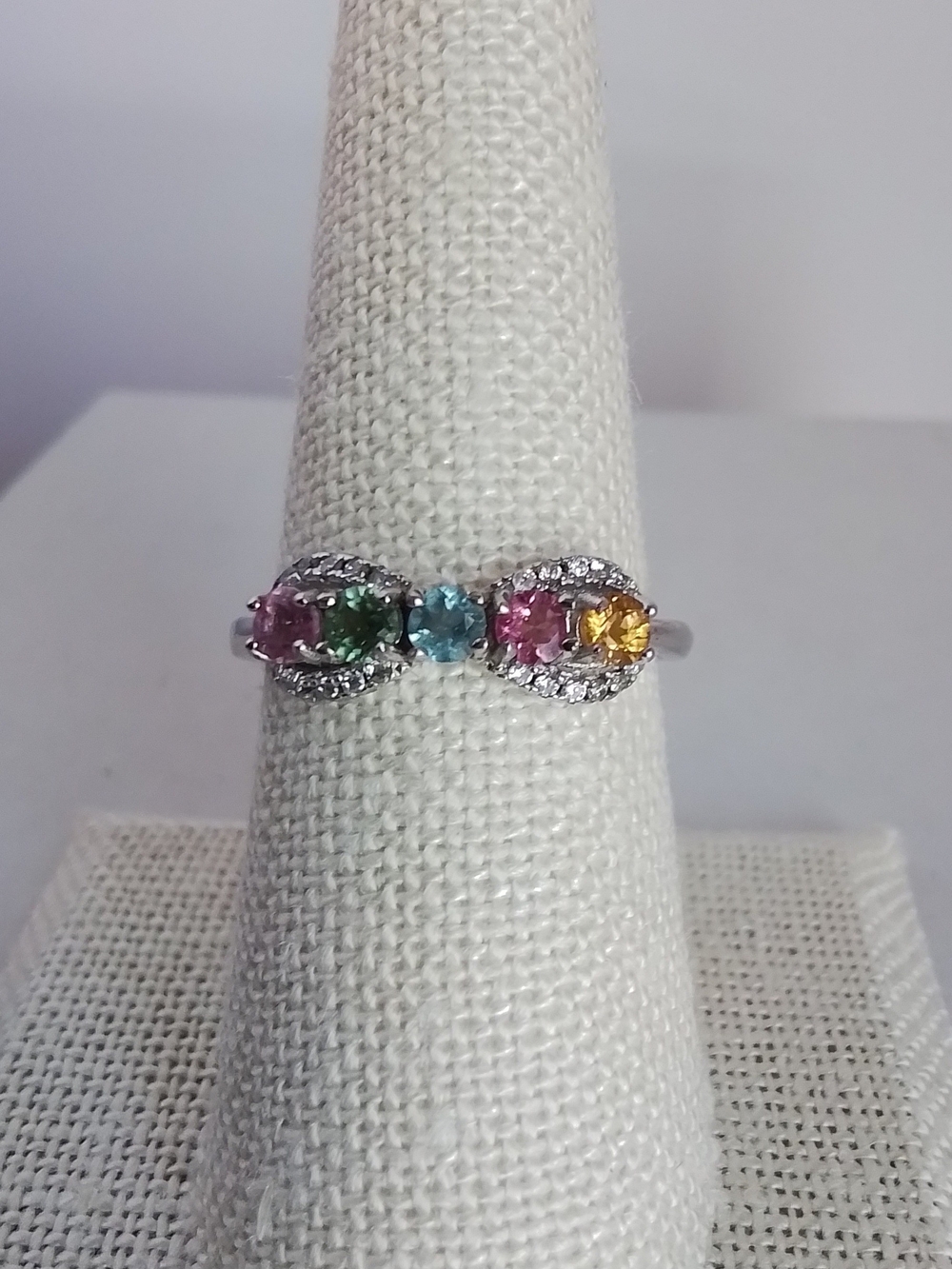 Multicolor Tourmaline Sterling Silver Ring - Pink, Green, Blue, Yellow